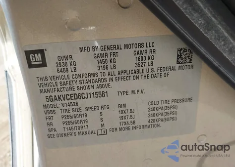 2012 Buick Enclave Leather z USA, uszkodzony, nr VIN 5GAKVCED6CJ115581